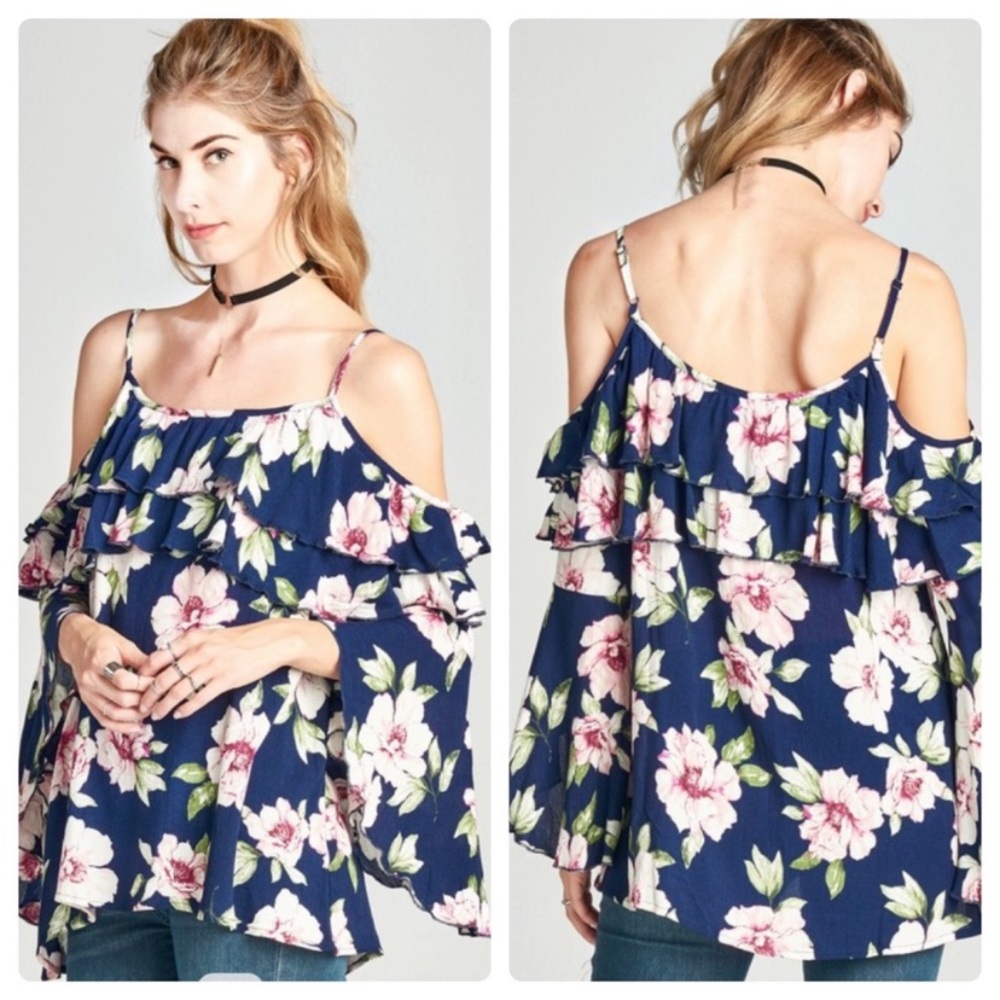 Cold Shoulder Floral Blouse